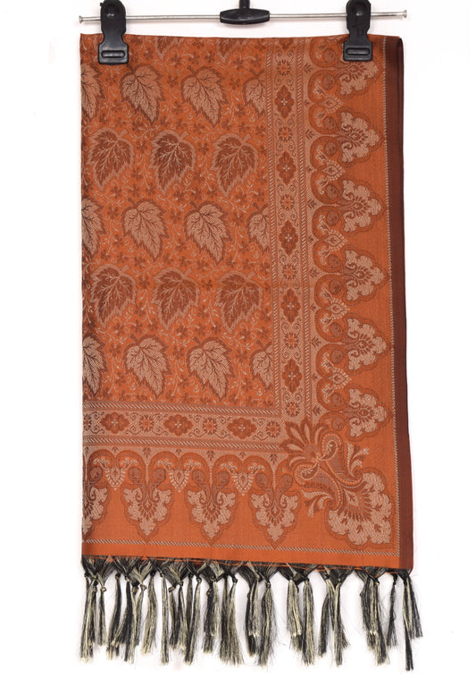 Long Stole Indian Art Silk Woven Banarasi Soft Dupatta Rust