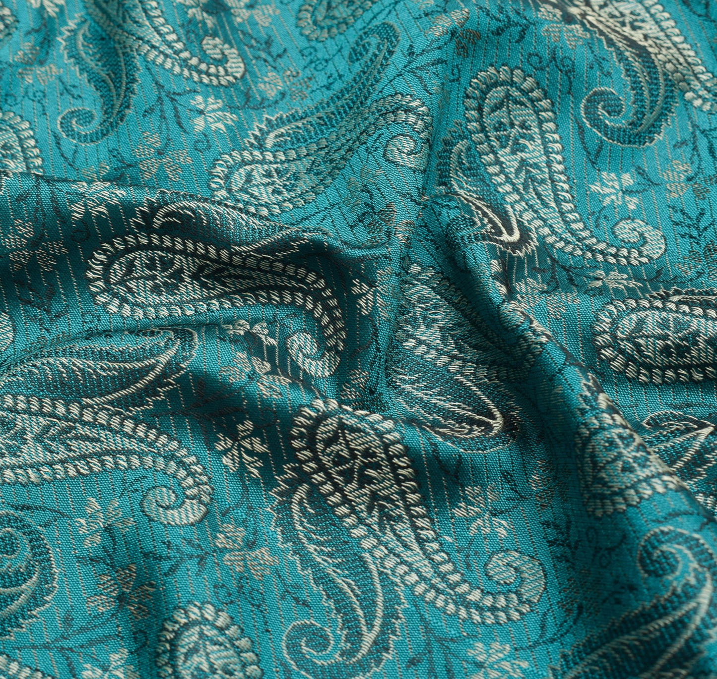 Teal Green Art Silk Woven Paisley Soft Long Stole Scarf Wrap