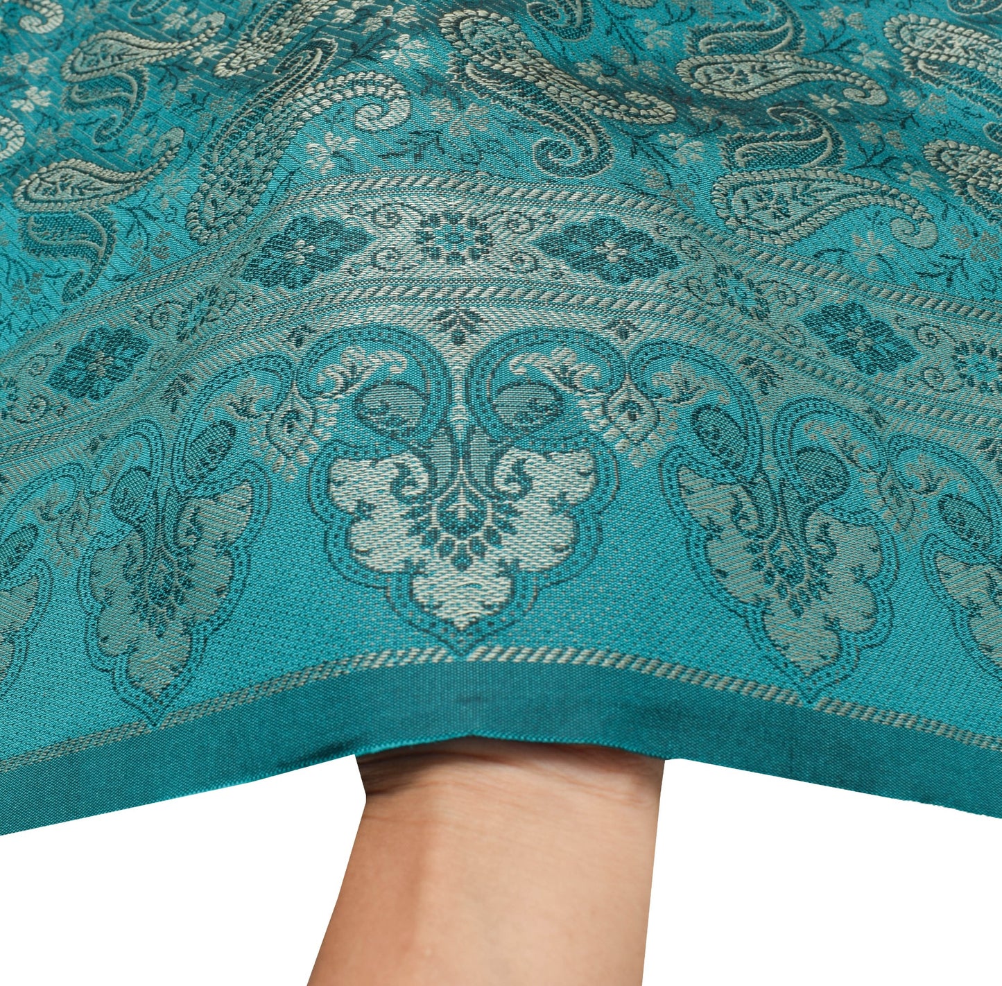 Teal Green Art Silk Woven Paisley Soft Long Stole Scarf Wrap