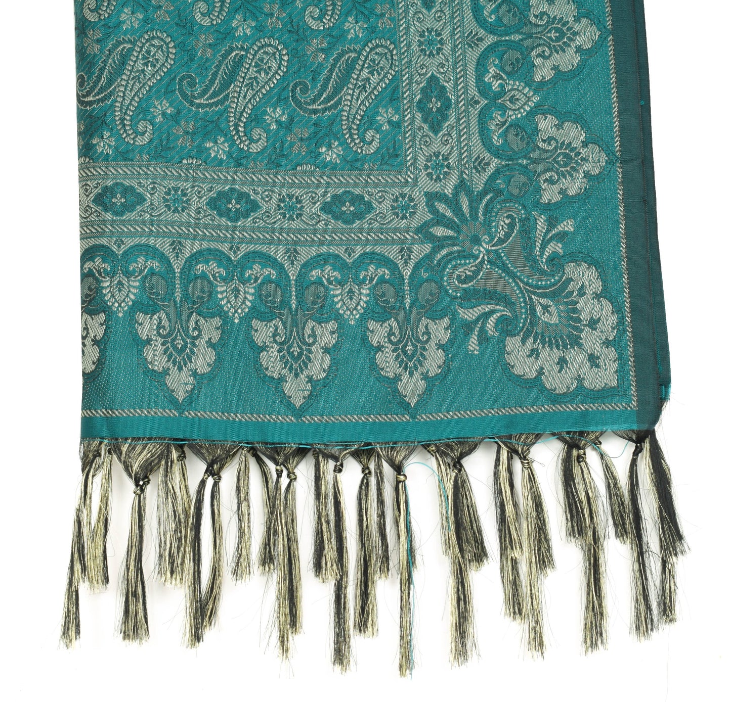 Teal Green Art Silk Woven Paisley Soft Long Stole Scarf Wrap
