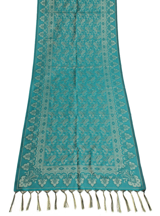 Teal Green Art Silk Woven Paisley Soft Long Stole Scarf Wrap