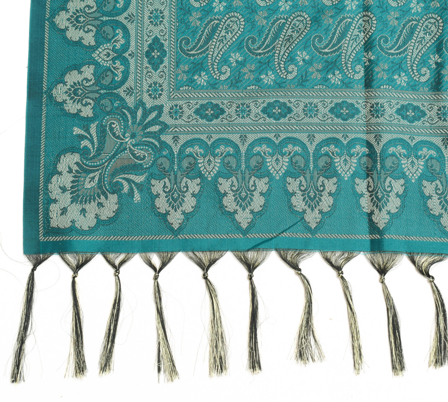 Teal Green Art Silk Woven Paisley Soft Long Stole Scarf Wrap