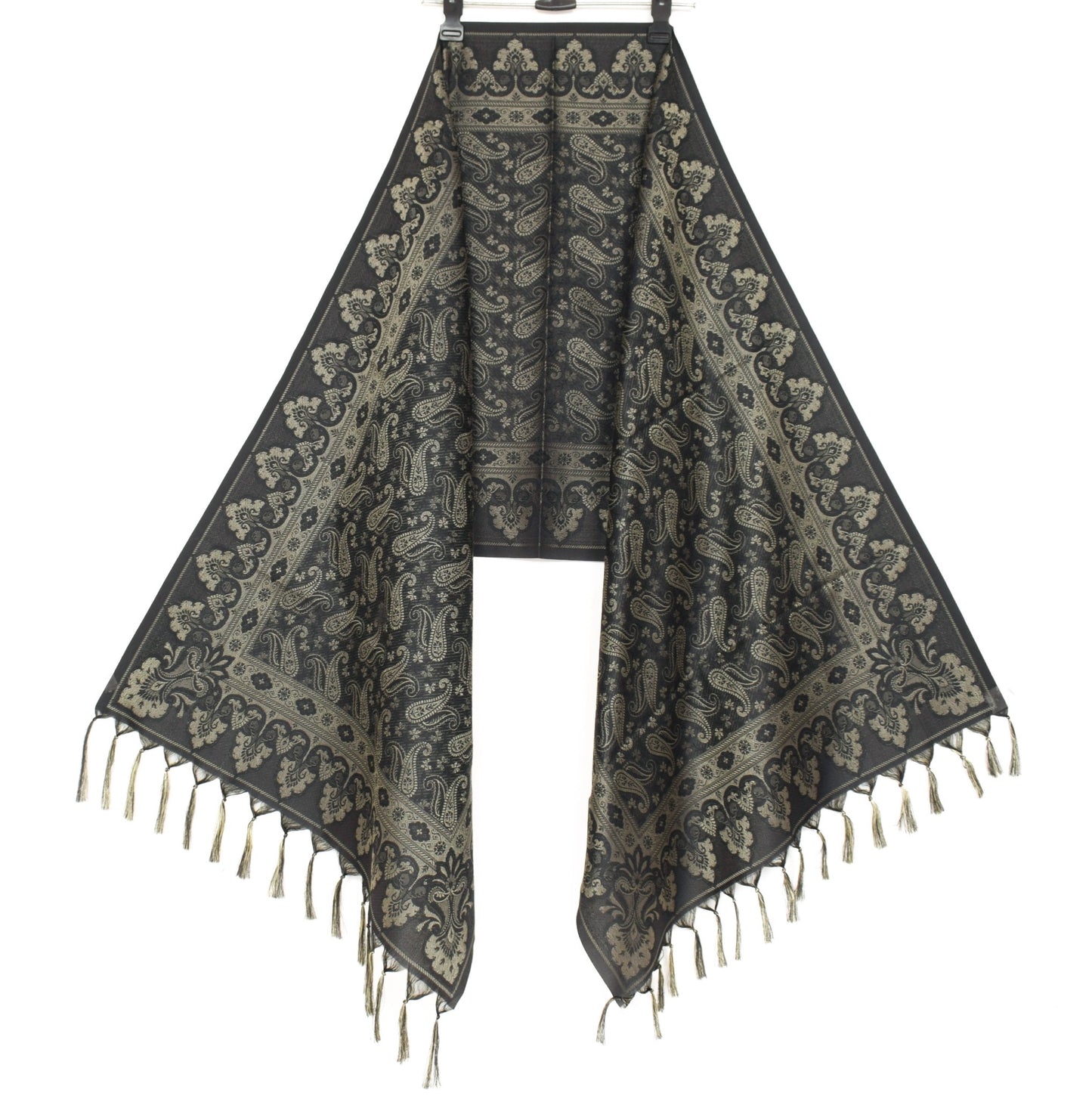 Long Stole Indian Art Silk Woven Banarasi Soft Black Dupatta