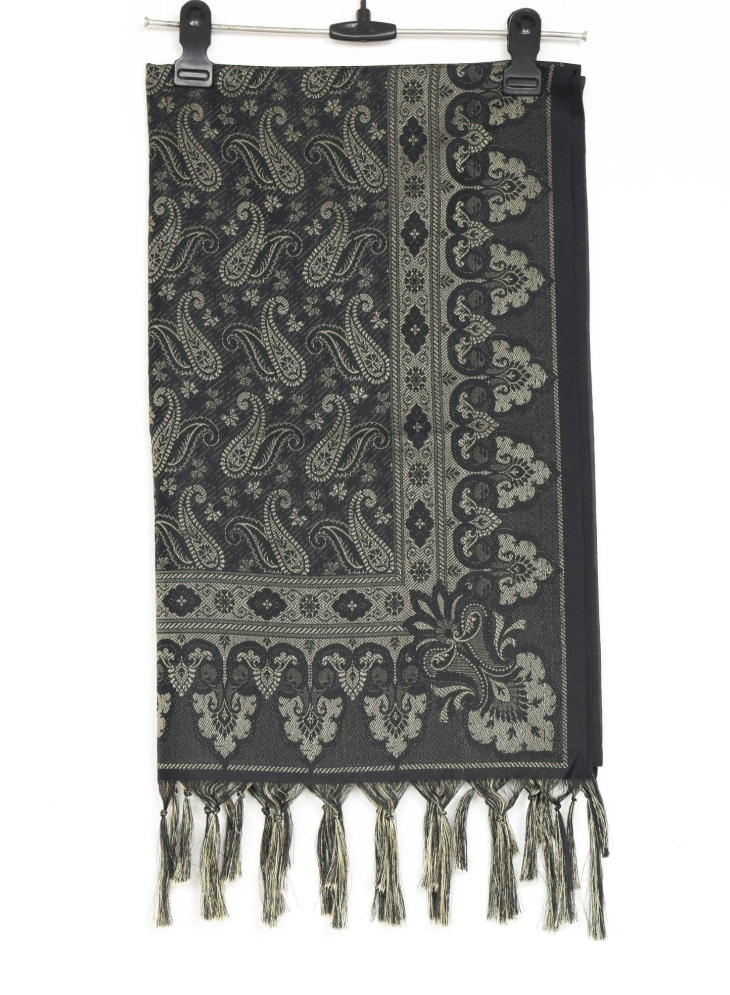 Long Stole Indian Art Silk Woven Banarasi Soft Black Dupatta