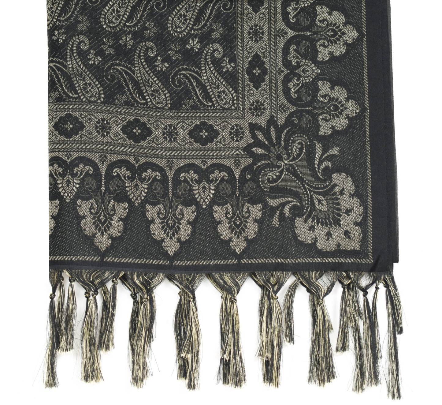 Long Stole Indian Art Silk Woven Banarasi Soft Black Dupatta
