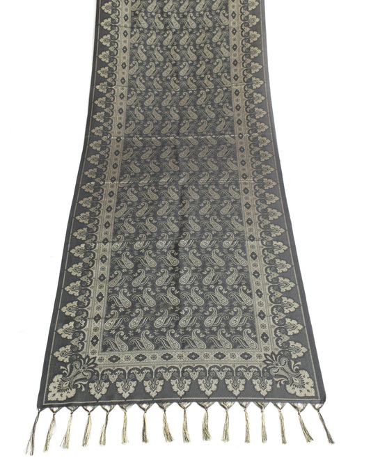 Long Stole Indian Art Silk Woven Banarasi Soft Black Dupatta