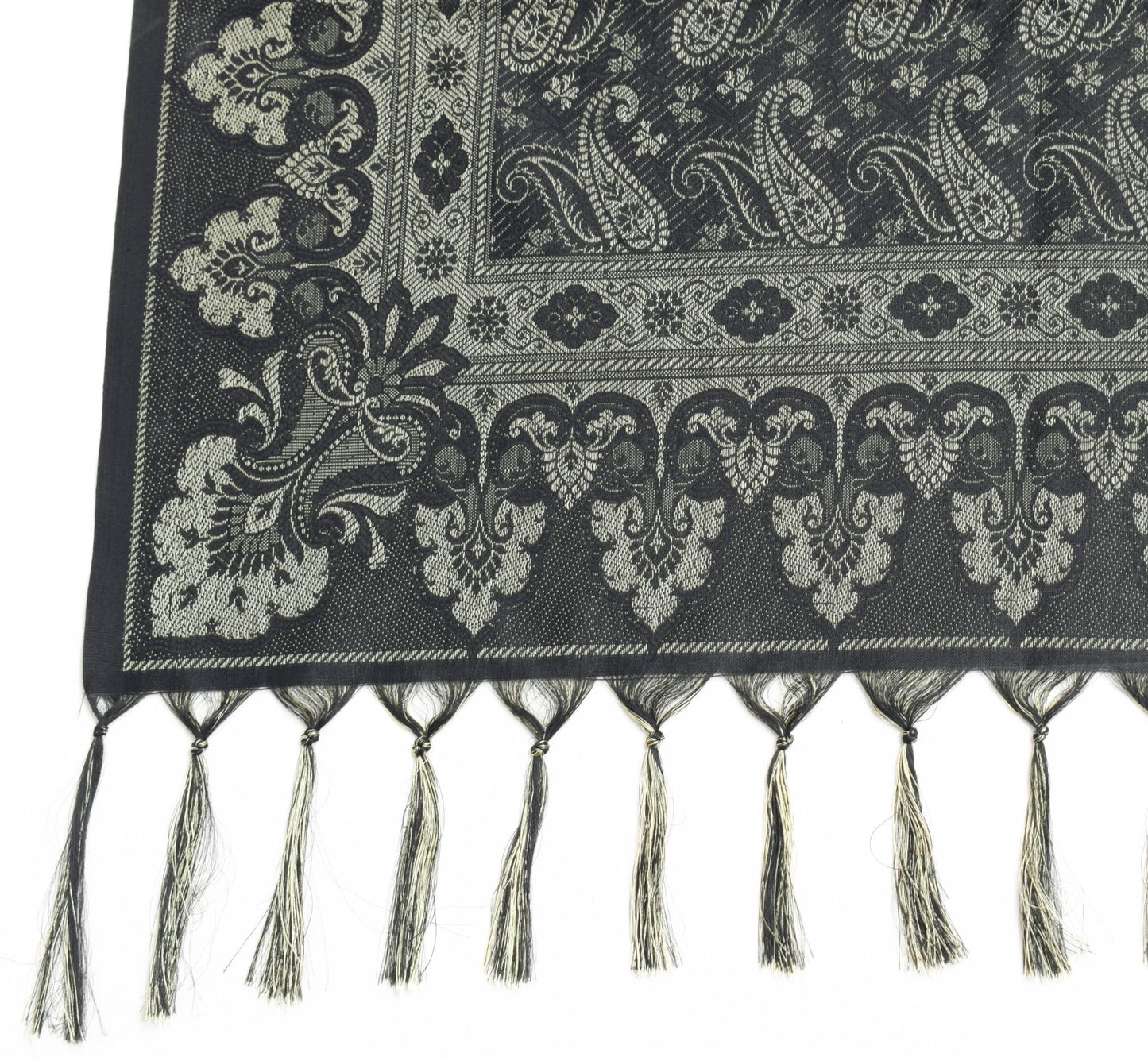 Long Stole Indian Art Silk Woven Banarasi Soft Black Dupatta