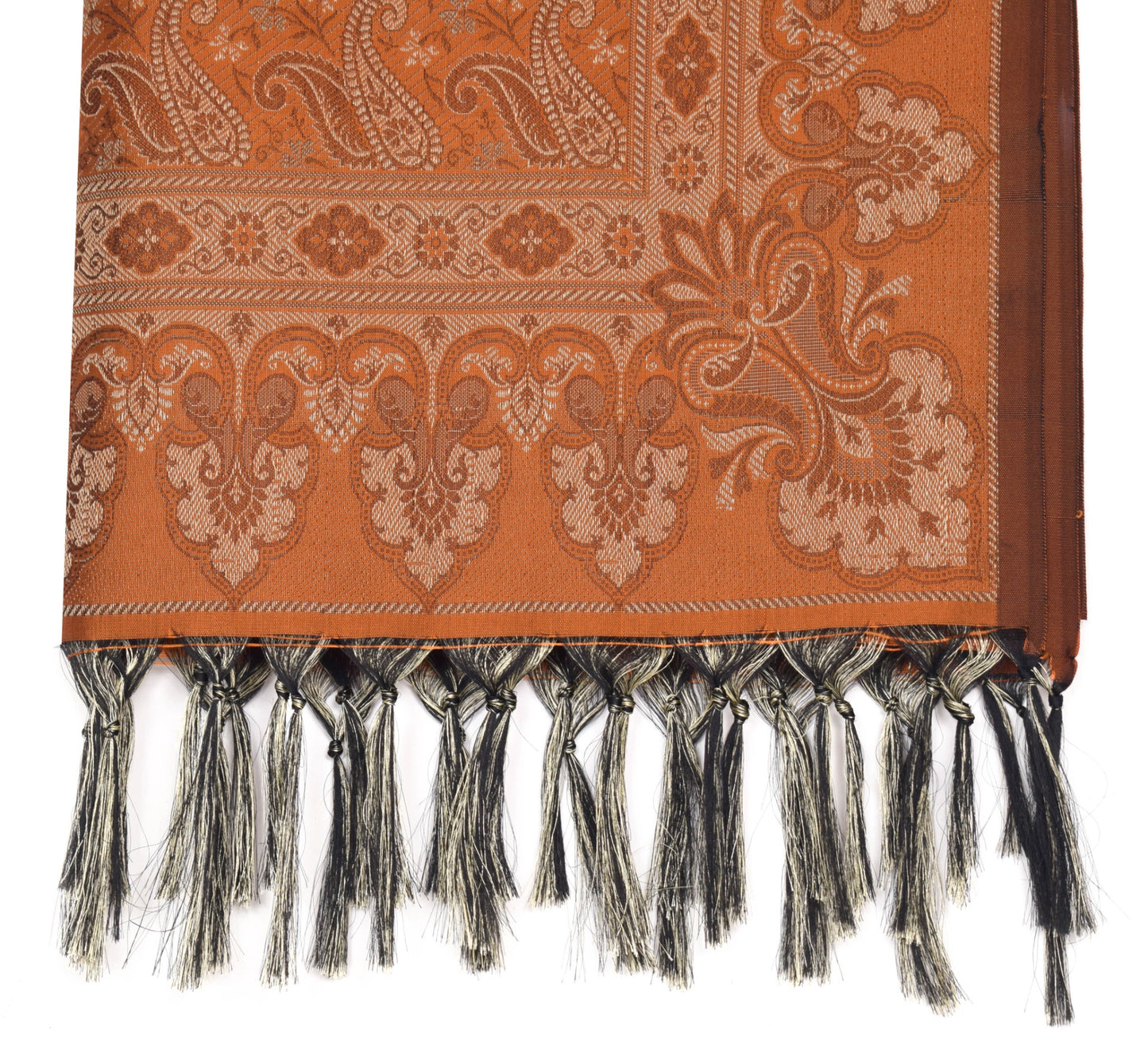 Long Stole Indian Art Silk Woven Banarasi Rust Women Dupatta