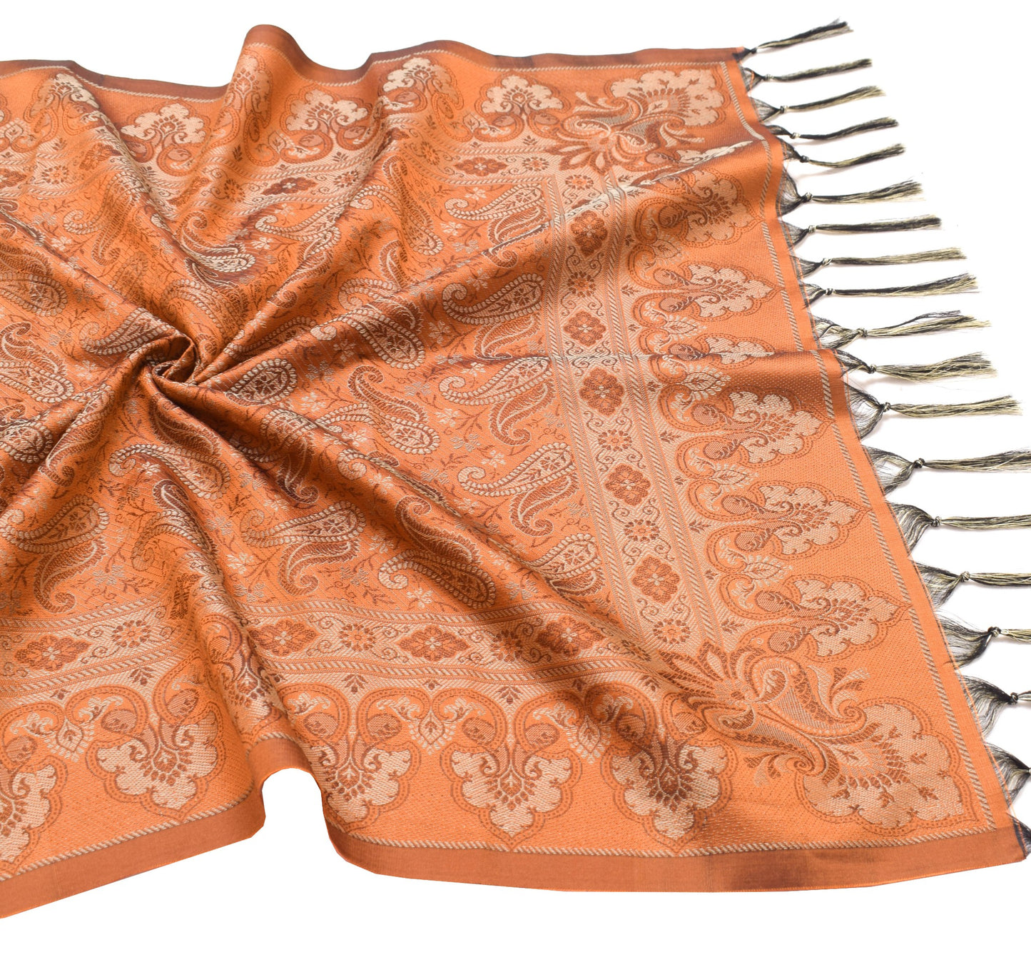 Long Stole Indian Art Silk Woven Banarasi Rust Women Dupatta