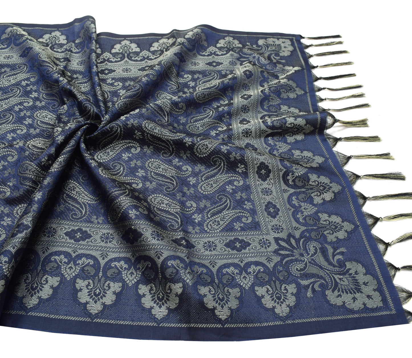 Dark Blue Art Silk Dupatta Woven Paisley Soft Long Stole Scarf