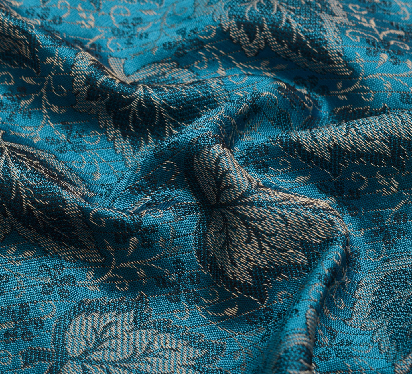 Art Silk Turquoise Blue Woven Floral Soft Long Stole Scarf Wrap