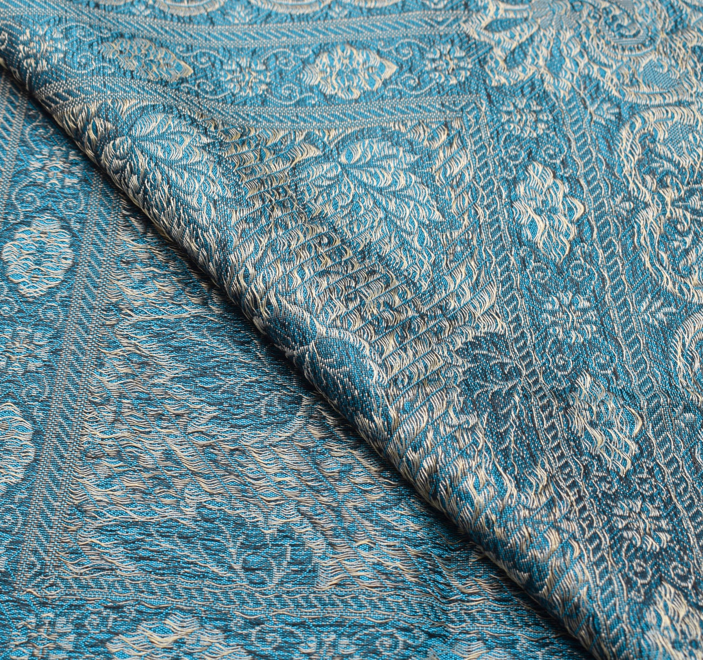 Art Silk Turquoise Blue Woven Floral Soft Long Stole Scarf Wrap