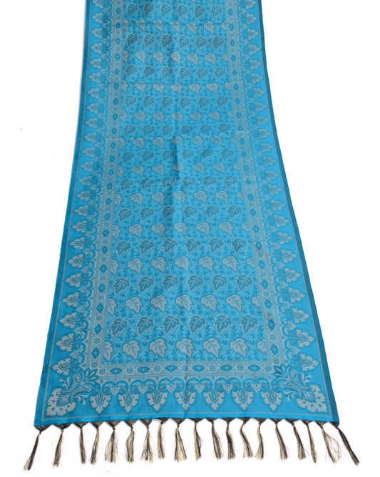 Art Silk Turquoise Blue Woven Floral Soft Long Stole Scarf Wrap