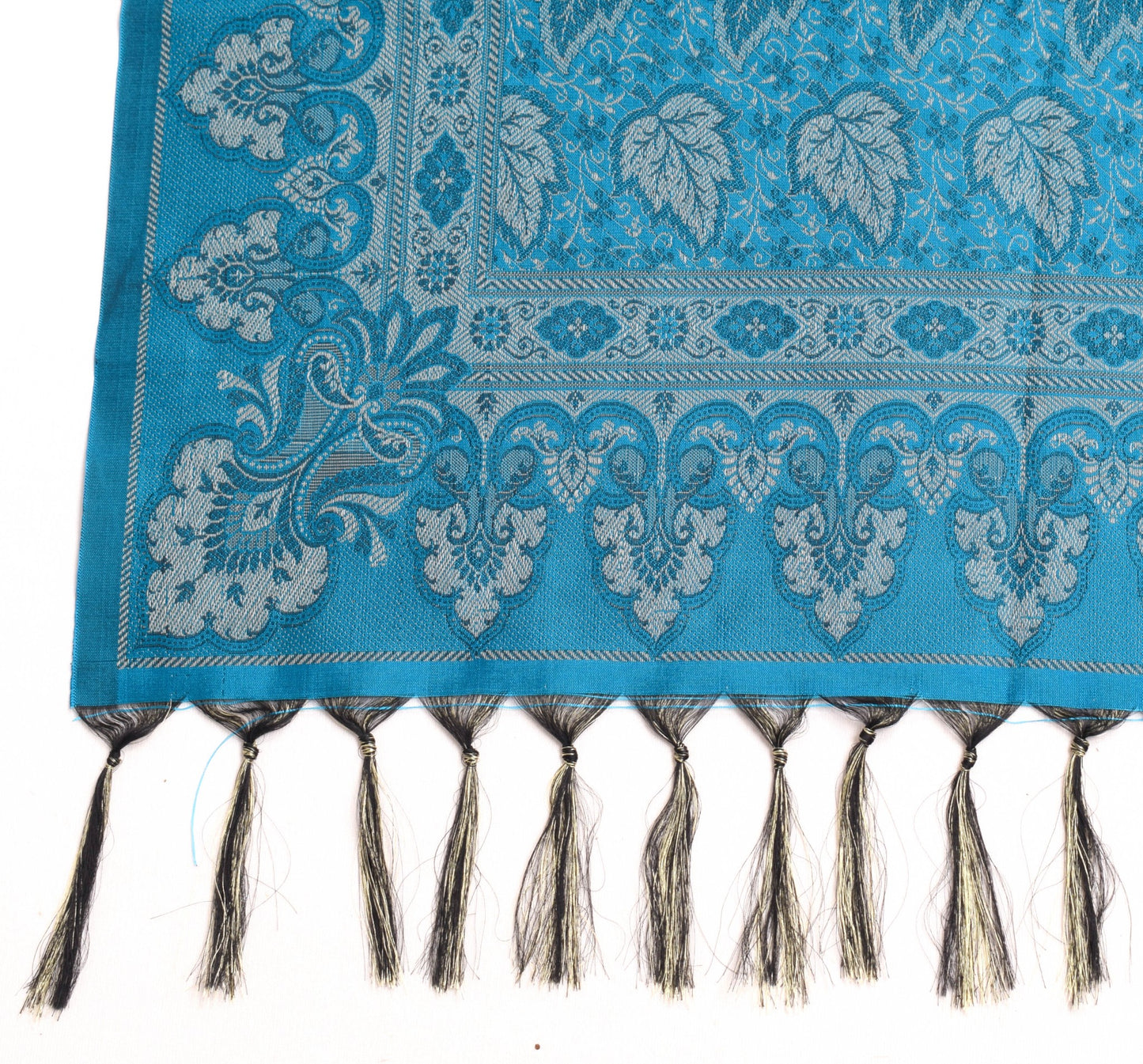 Art Silk Turquoise Blue Woven Floral Soft Long Stole Scarf Wrap