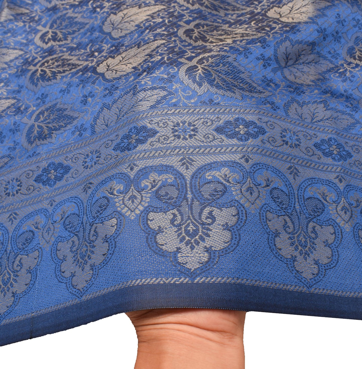 Long Stole Indian Art Silk Woven Banarasi Women Dupatta Blue