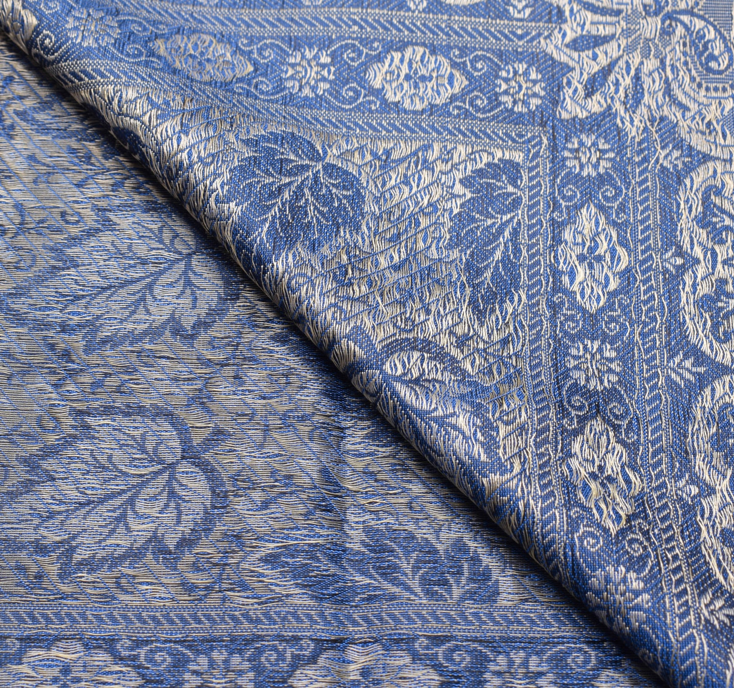 Long Stole Indian Art Silk Woven Banarasi Women Dupatta Blue
