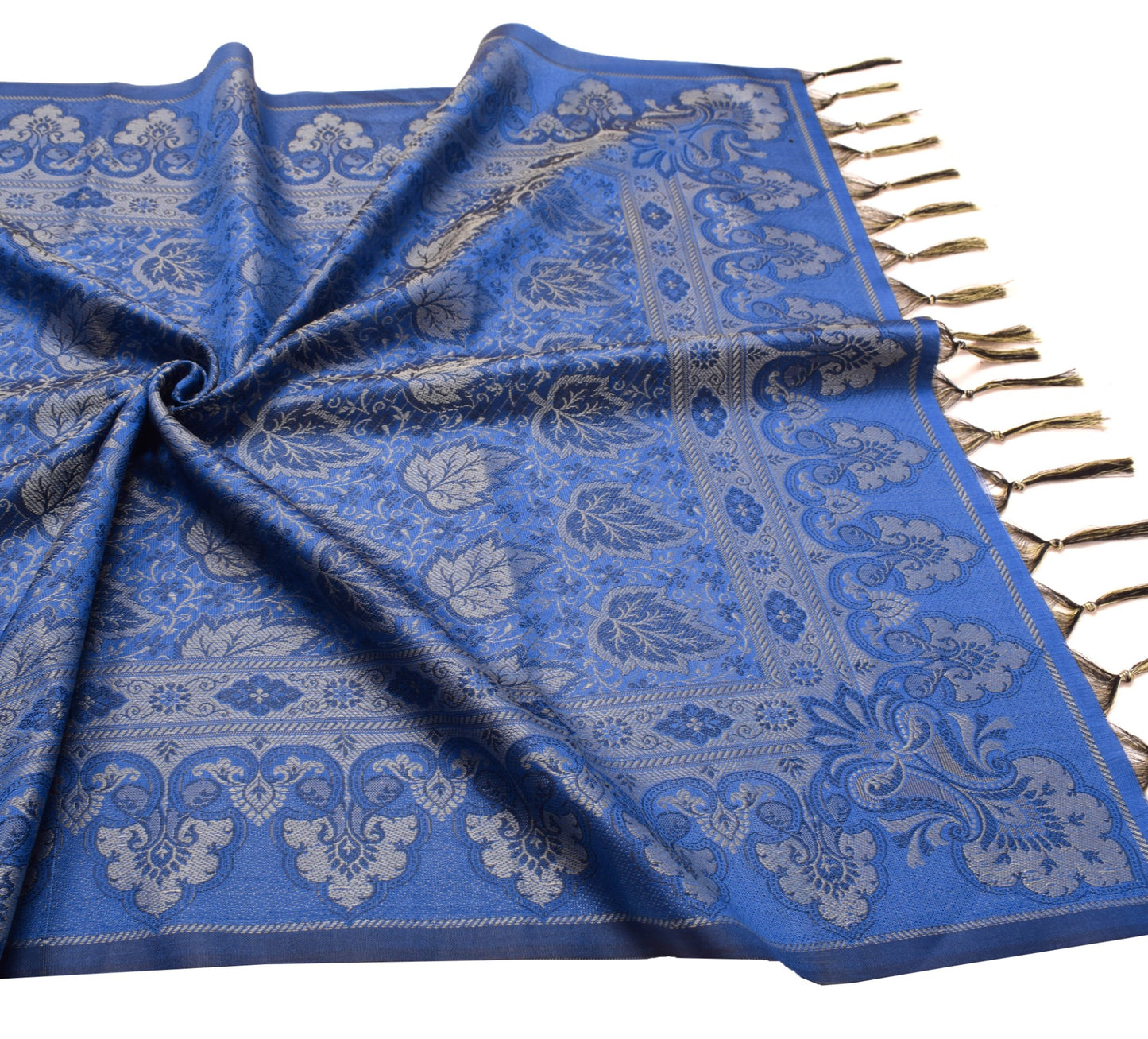 Long Stole Indian Art Silk Woven Banarasi Women Dupatta Blue