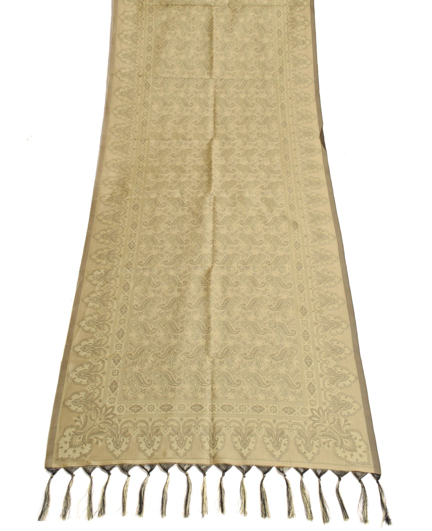 Long Stole Indian Art Silk Woven Banarasi Cream Women Dupatta