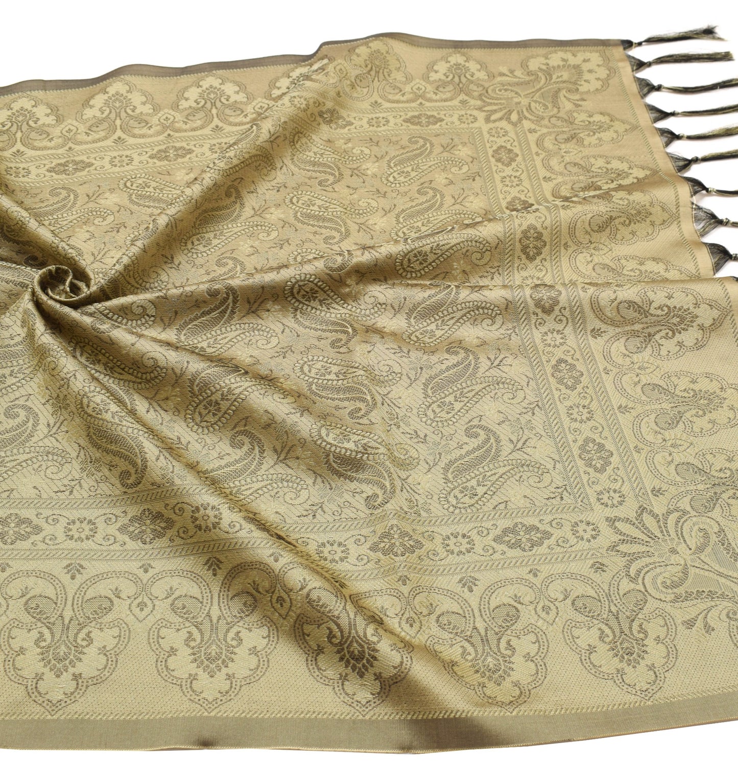 Long Stole Indian Art Silk Woven Banarasi Cream Women Dupatta