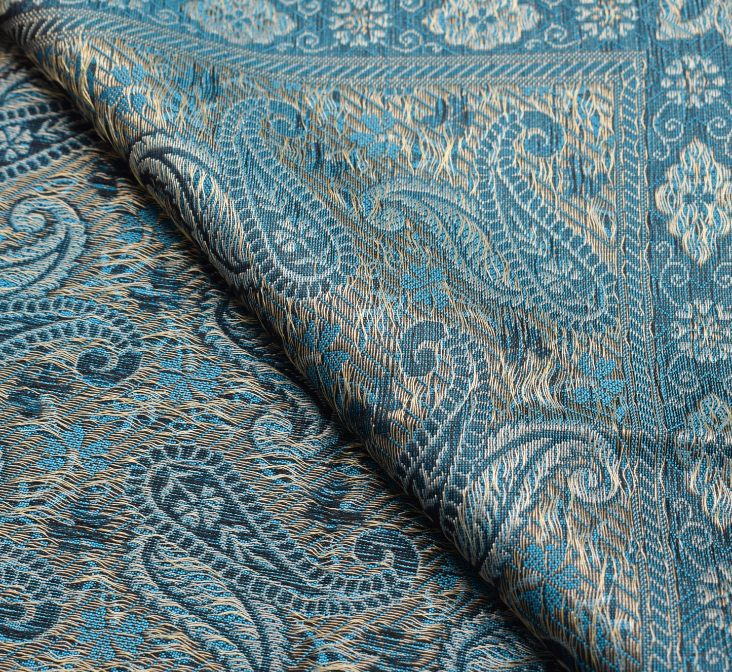 Turquoise Blue Art Silk Woven Paisley Soft Long Stole Scarf