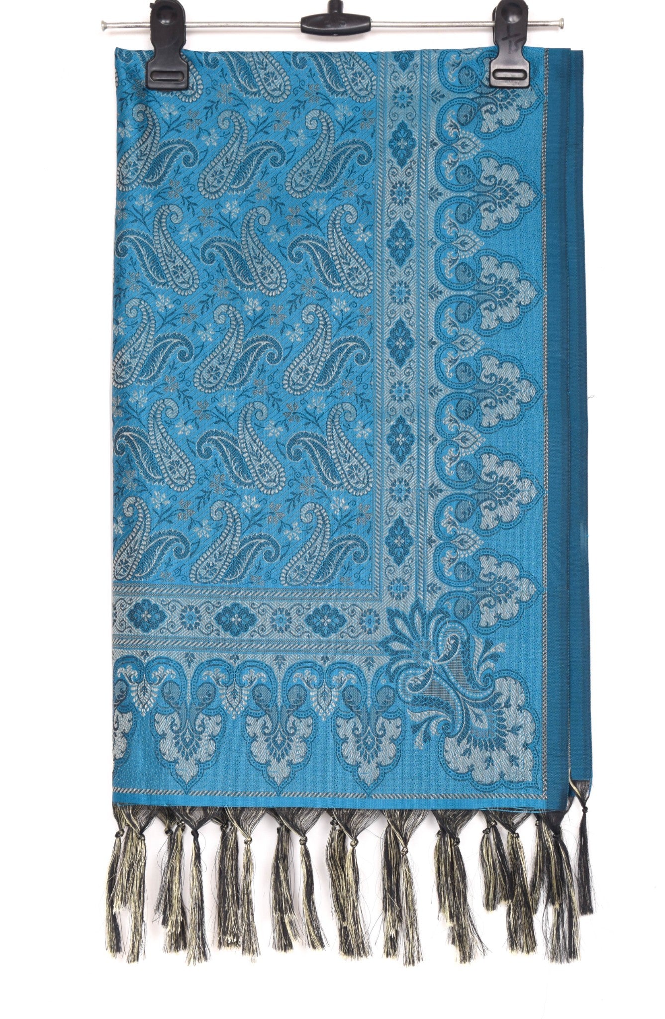 Turquoise Blue Art Silk Woven Paisley Soft Long Stole Scarf