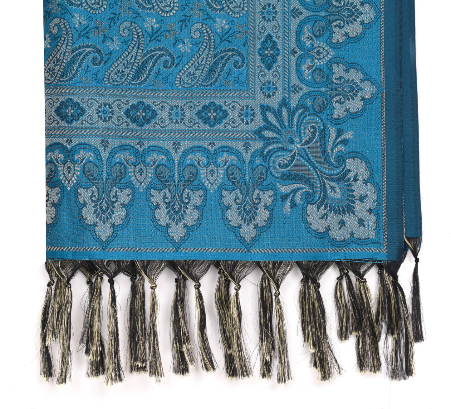 Turquoise Blue Art Silk Woven Paisley Soft Long Stole Scarf