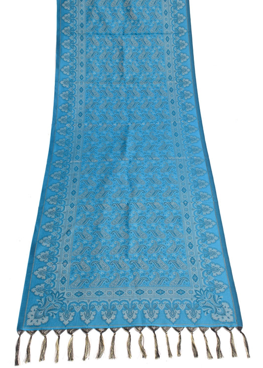 Turquoise Blue Art Silk Woven Paisley Soft Long Stole Scarf