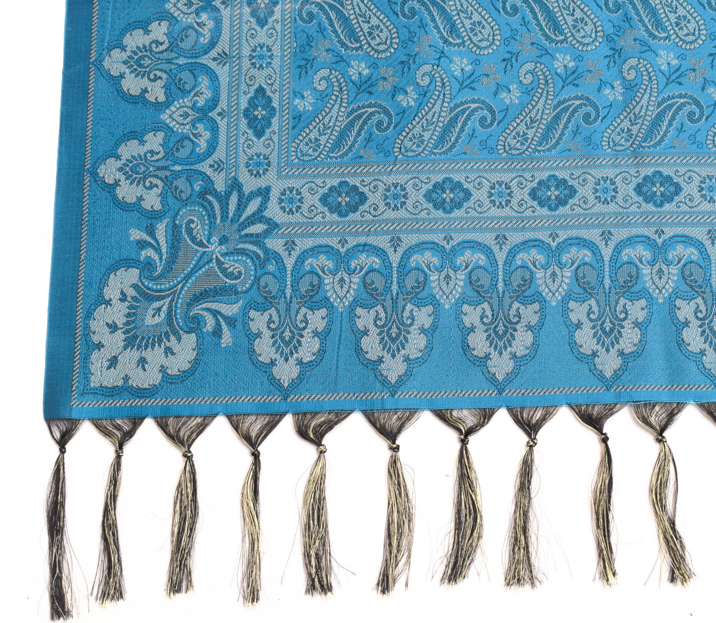 Turquoise Blue Art Silk Woven Paisley Soft Long Stole Scarf
