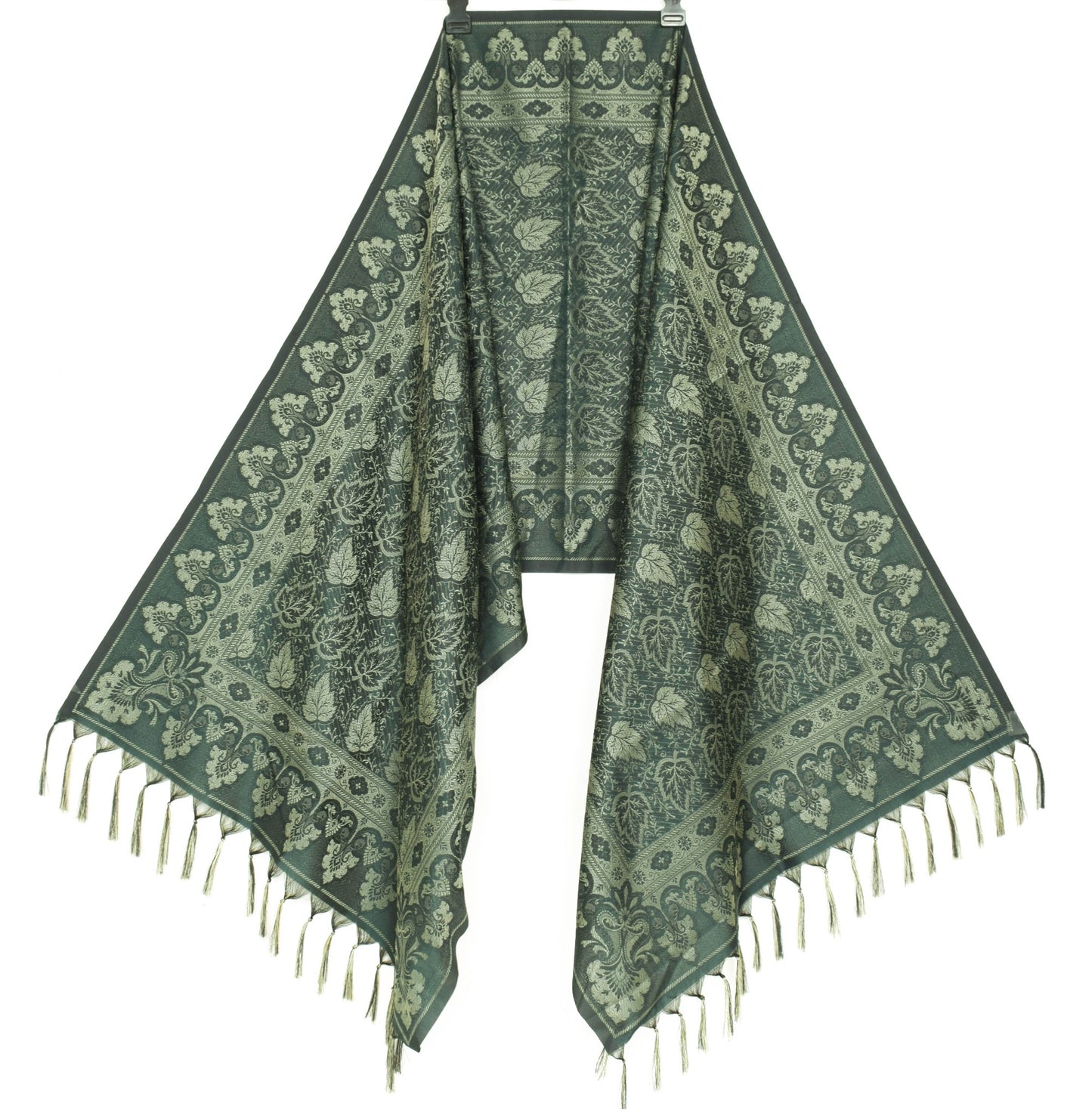 Long Stole Indian Art Silk Woven Banarasi Dupatta Dark Green