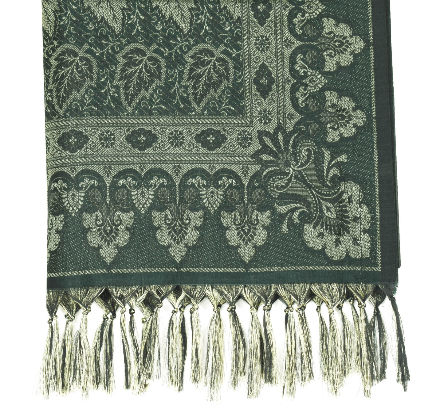 Long Stole Indian Art Silk Woven Banarasi Dupatta Dark Green