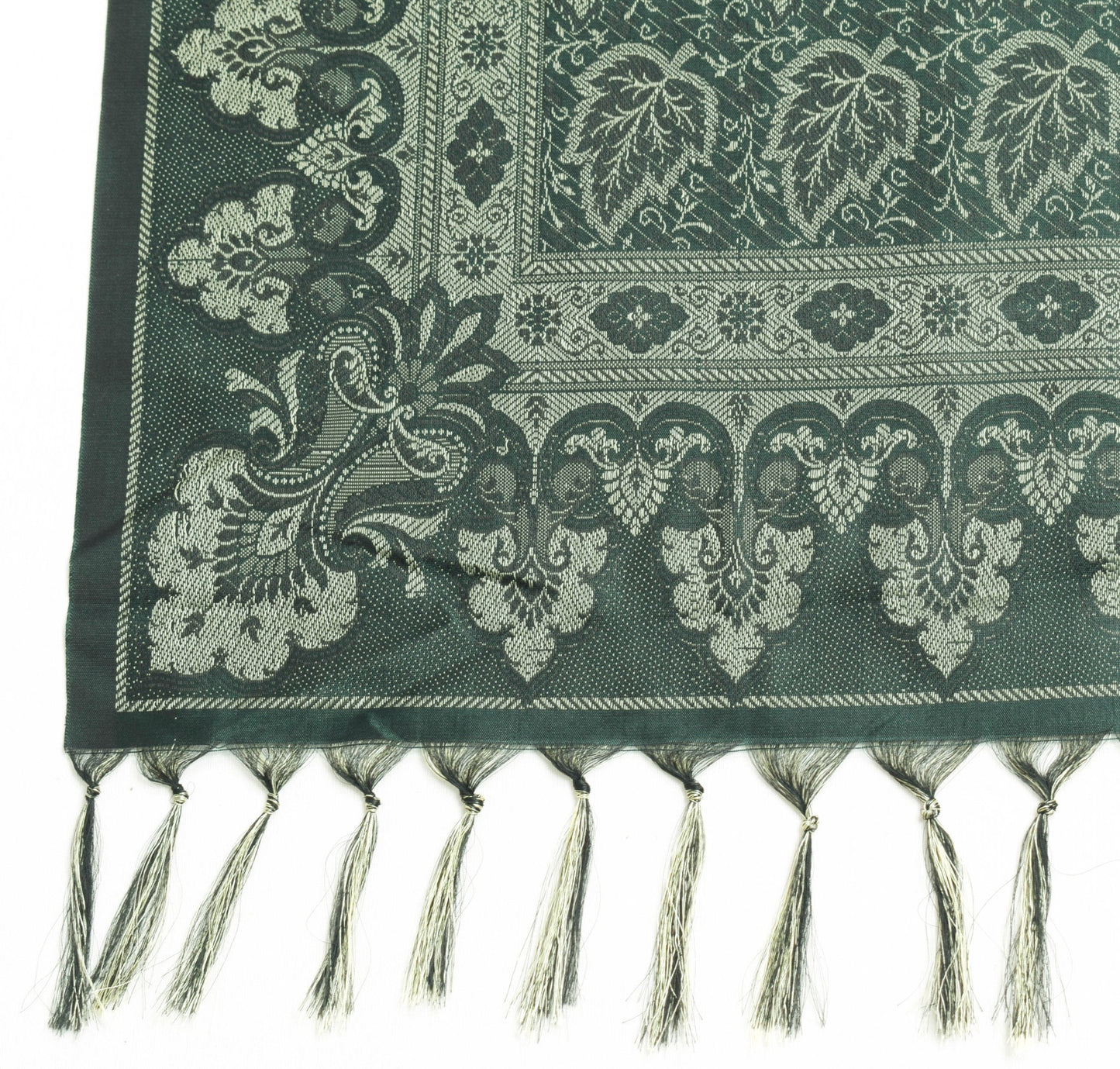 Long Stole Indian Art Silk Woven Banarasi Dupatta Dark Green