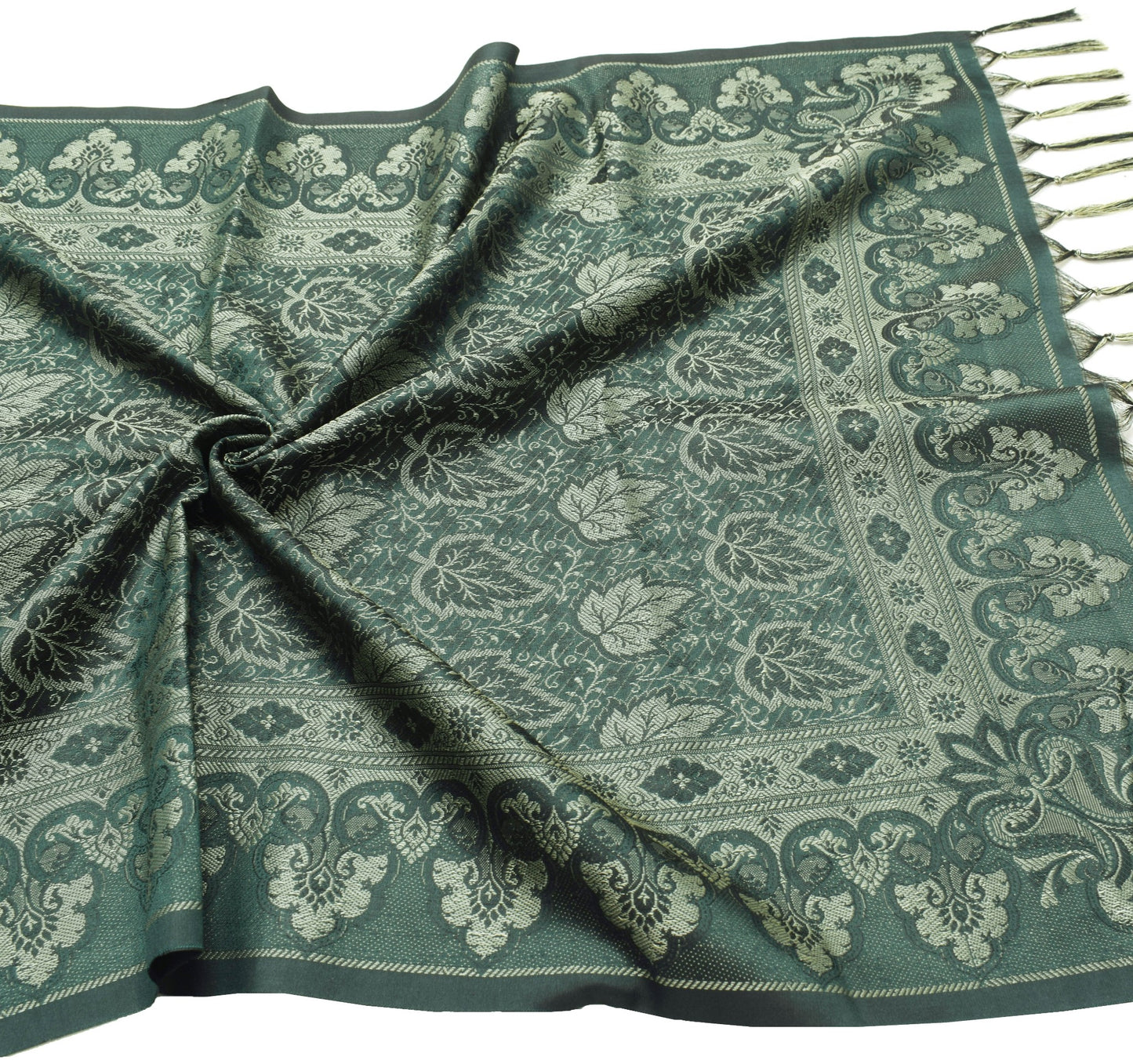 Long Stole Indian Art Silk Woven Banarasi Dupatta Dark Green