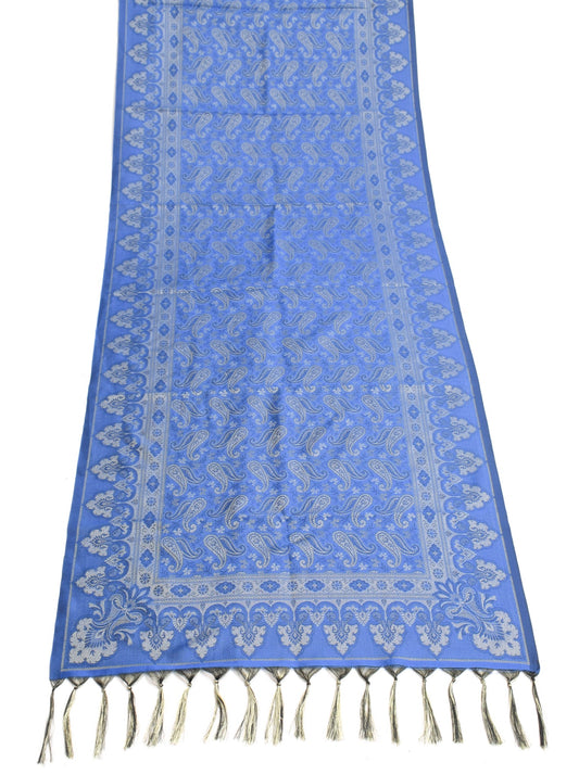Long Stole Indian Art Silk Woven Banarasi Soft Women Dupatta Blue
