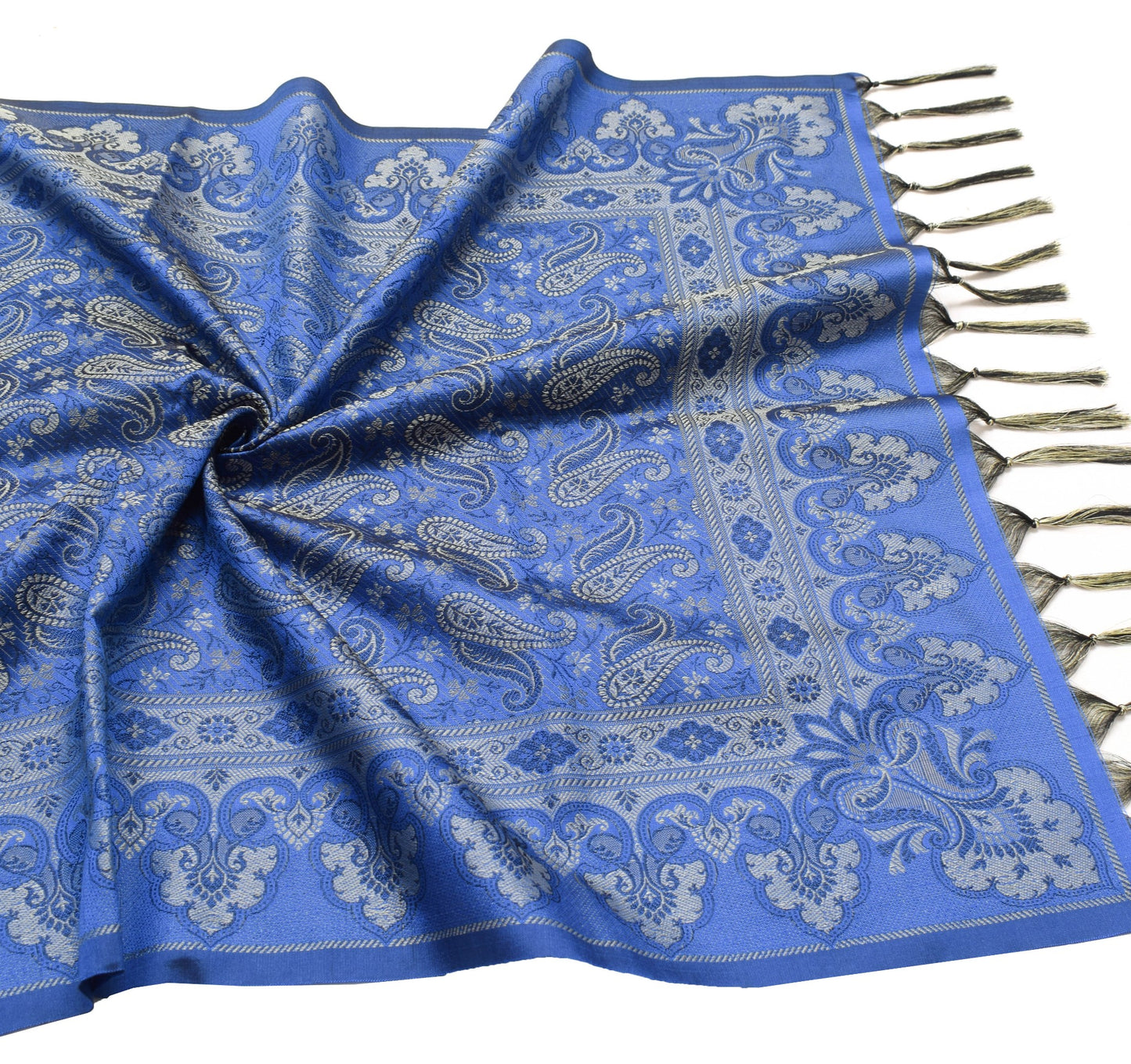 Long Stole Indian Art Silk Woven Banarasi Soft Women Dupatta Blue