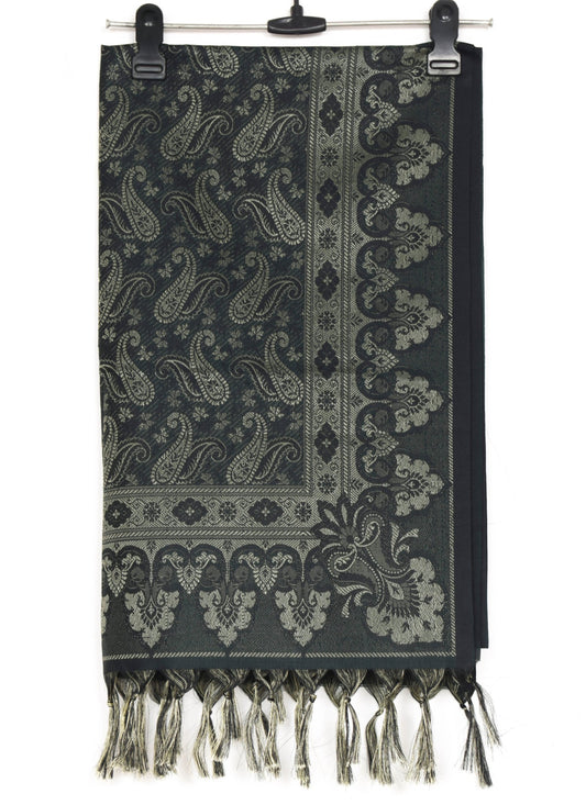 Dark Green Art Silk Dupatta Woven Paisley Soft Long Stole Scarf