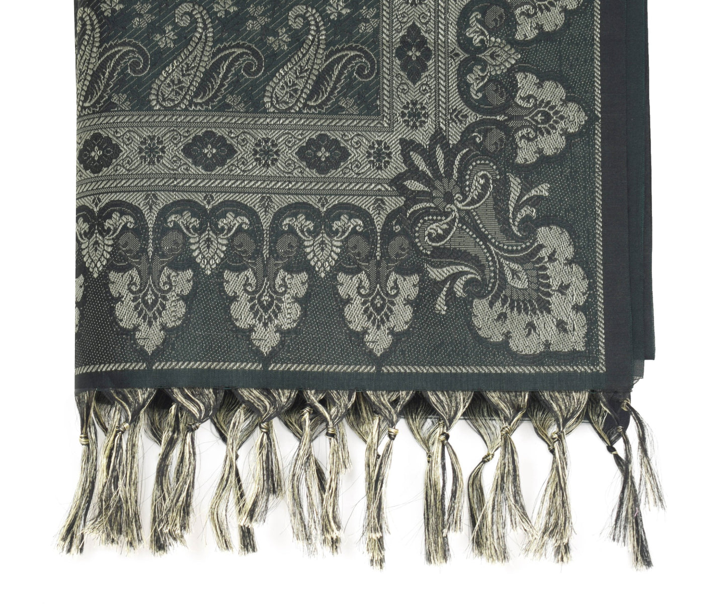Dark Green Art Silk Dupatta Woven Paisley Soft Long Stole Scarf