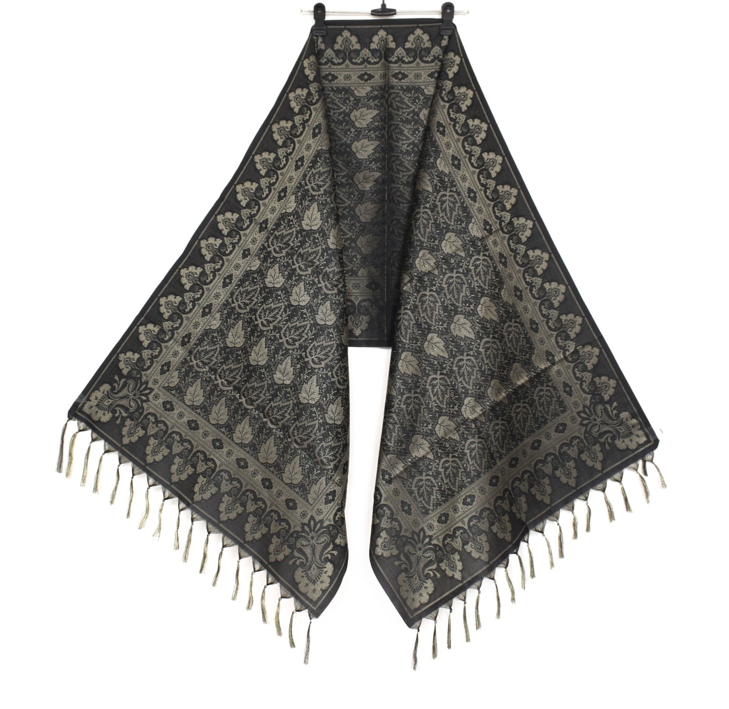 Long Stole Indian Art Silk Woven Banarasi Soft Dupatta Black