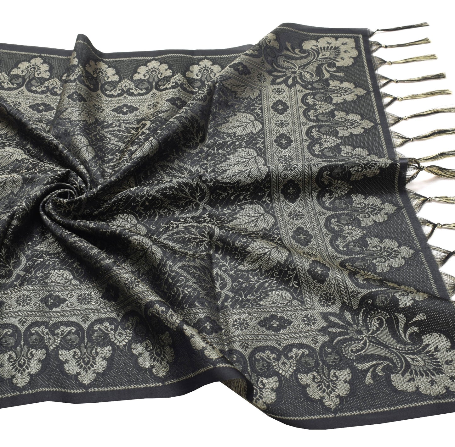 Long Stole Indian Art Silk Woven Banarasi Soft Dupatta Black