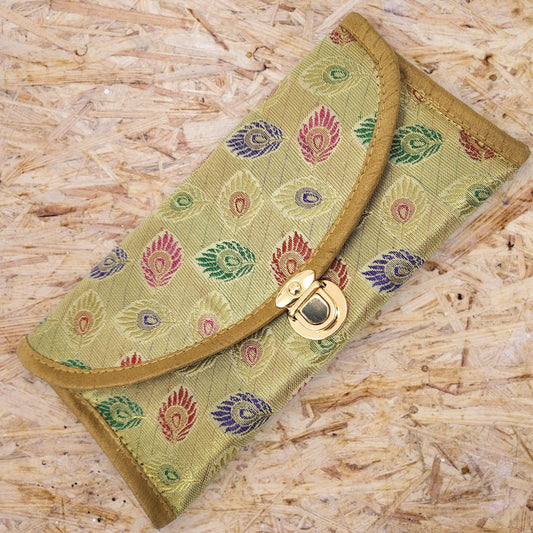 Beige Clutch Women's Purse Woven Zari Brocade Banarasi Fabric 5 Pocket Hand Bags