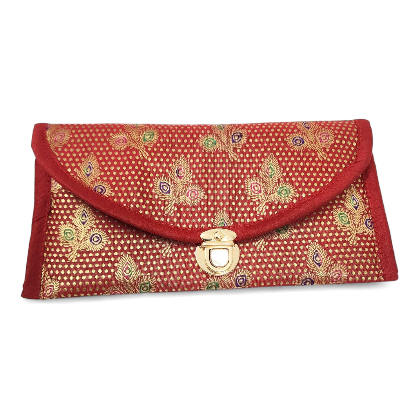 Red Clutch Women's Purse Woven Zari Brocade Banarasi Fabric 5 Pocket Hand Bag