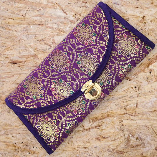 Purple Clutch Women's Purse Woven Zari Brocade Banarasi Fabric 5 Pocket Hand Bag