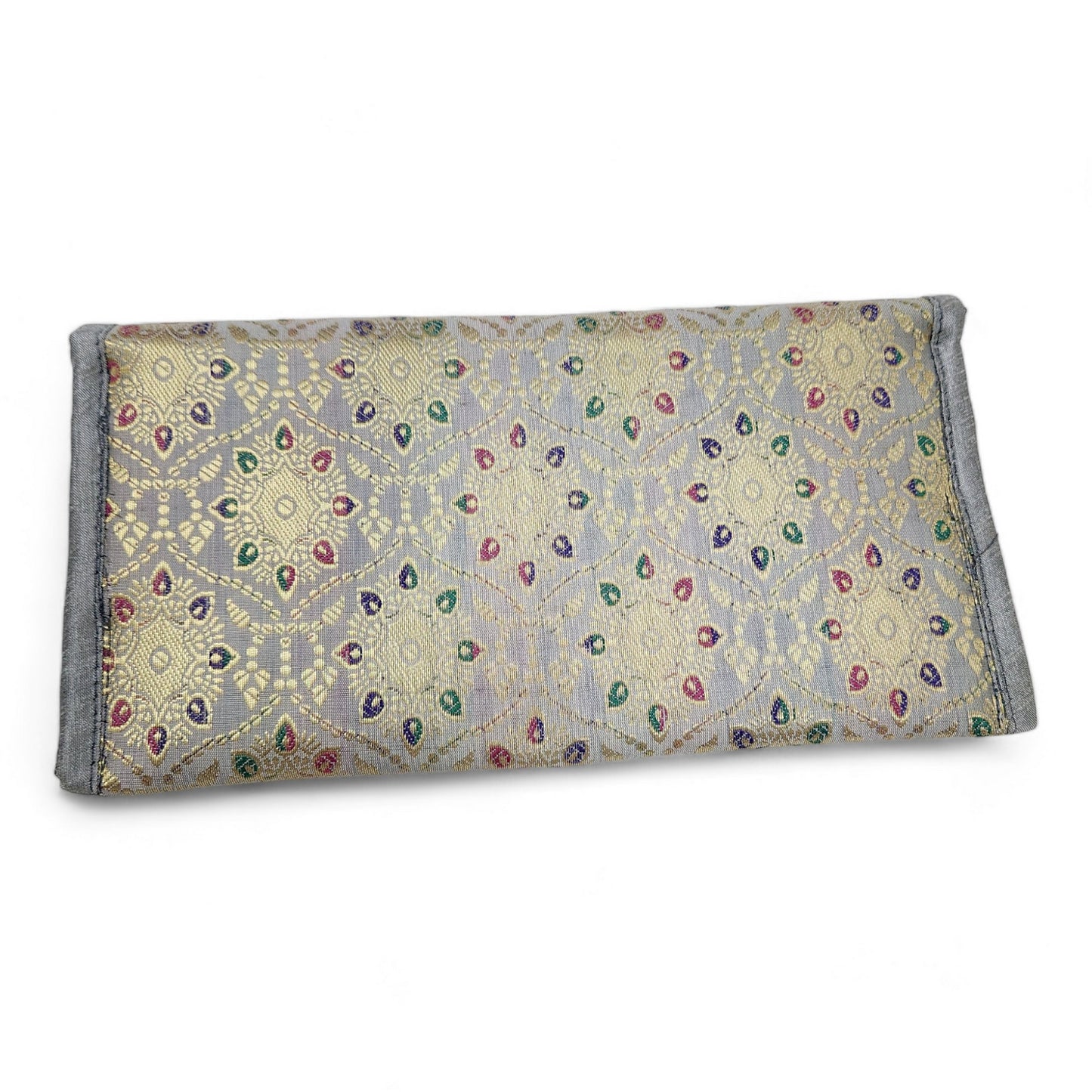 Gray Clutch Women's Purse Woven Zari Brocade Banarasi Fabric 5 Pocket Hand Bag