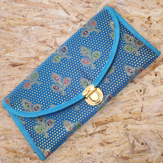 Turquoise Blue Clutch Women's Purse Woven Zari Brocade Banarasi Fabric Hand Bag