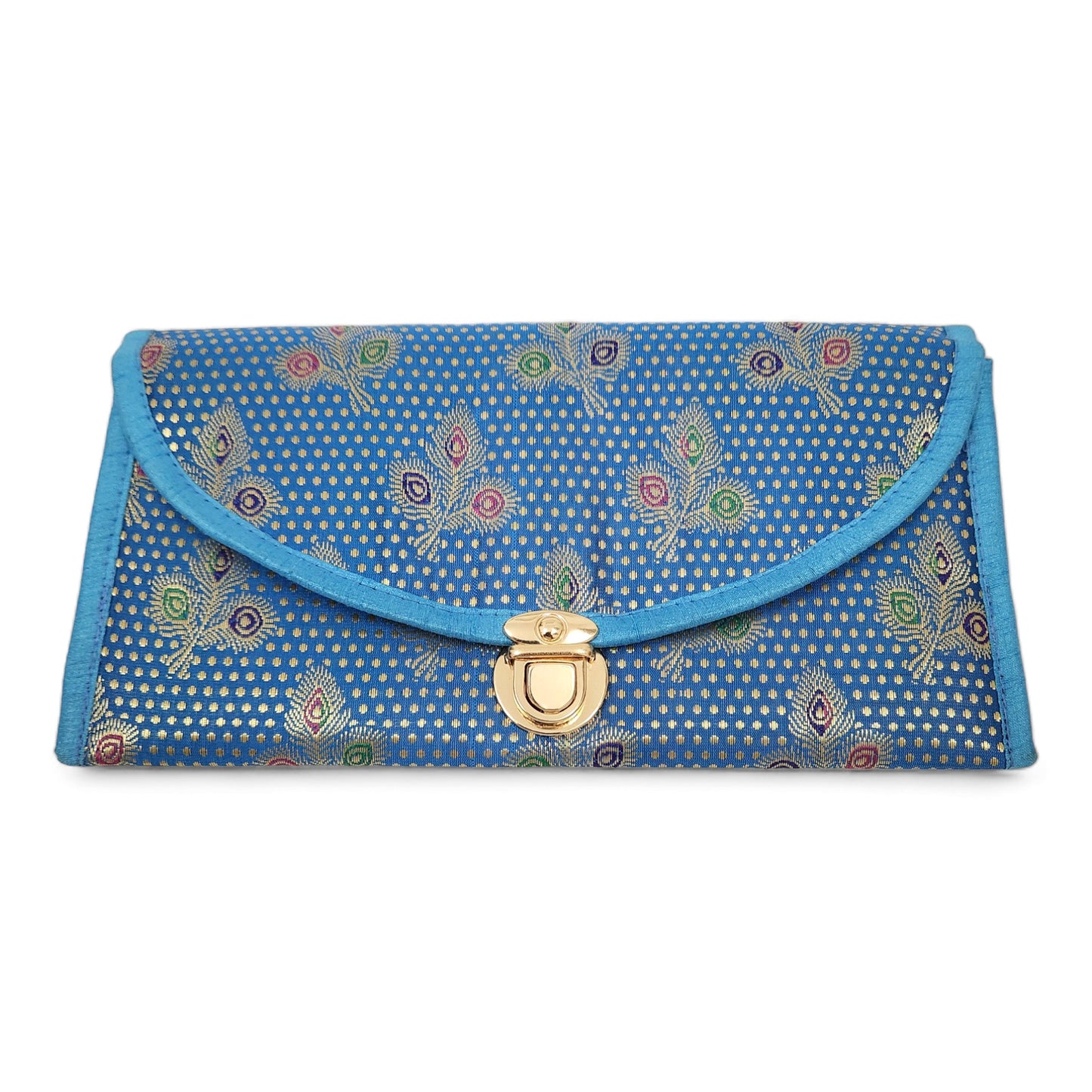 Turquoise Blue Clutch Women's Purse Woven Zari Brocade Banarasi Fabric Hand Bag