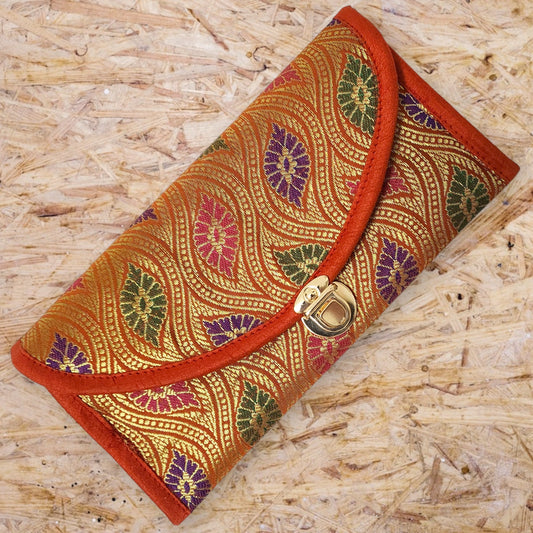 Red Clutch Women's Purse Woven Zari Brocade Banarasi Fabric 5 Pocket Hand Bags
