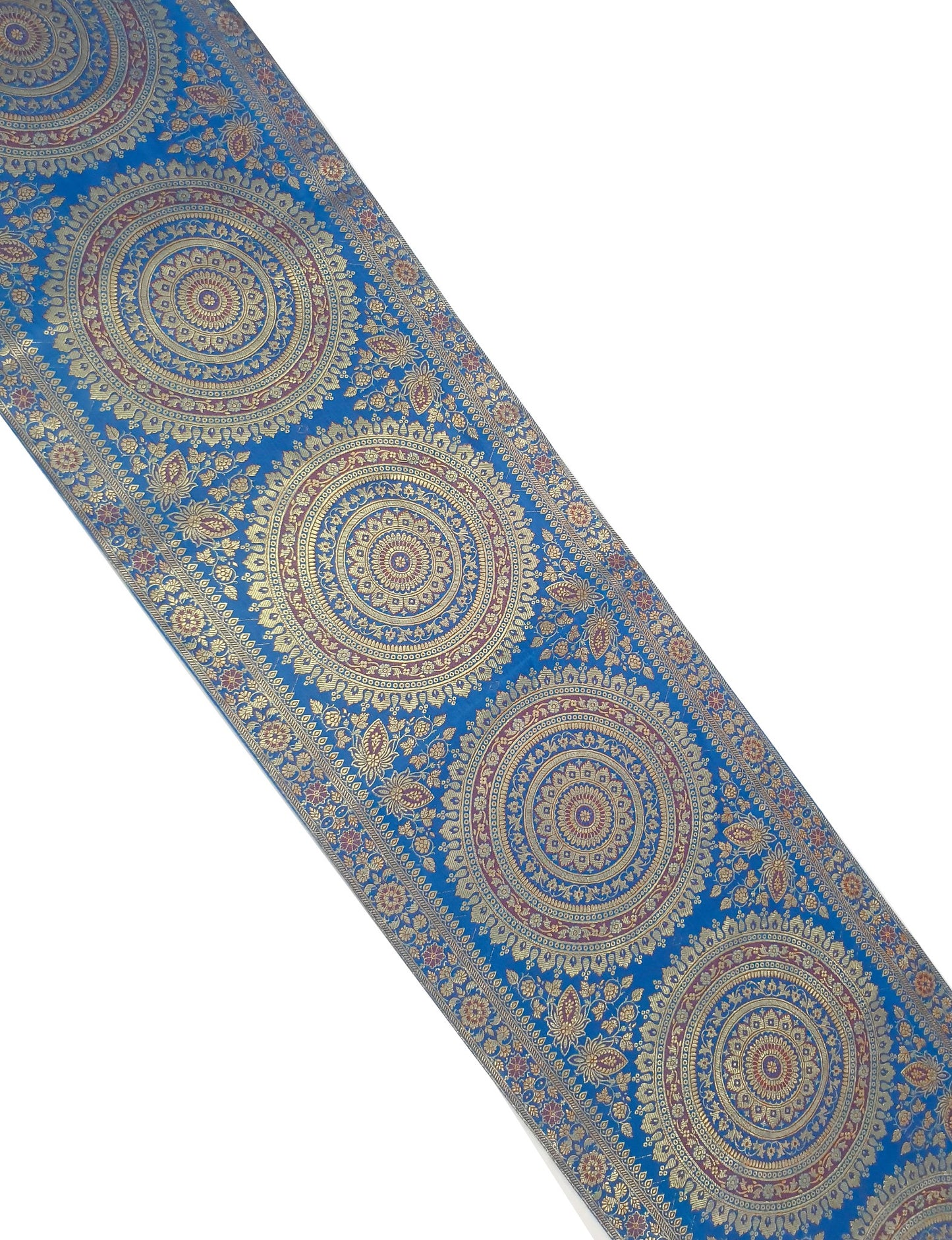 Turquoise Table Runner 72x16" Banarasi Silk Brocade Mandala Dining Decor Cloth