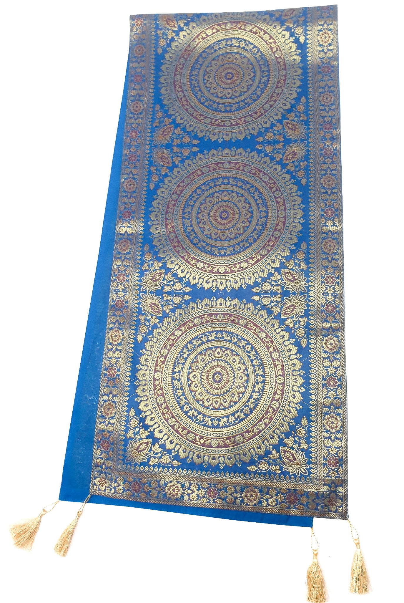 Turquoise Table Runner 72x16" Banarasi Silk Brocade Mandala Dining Decor Cloth