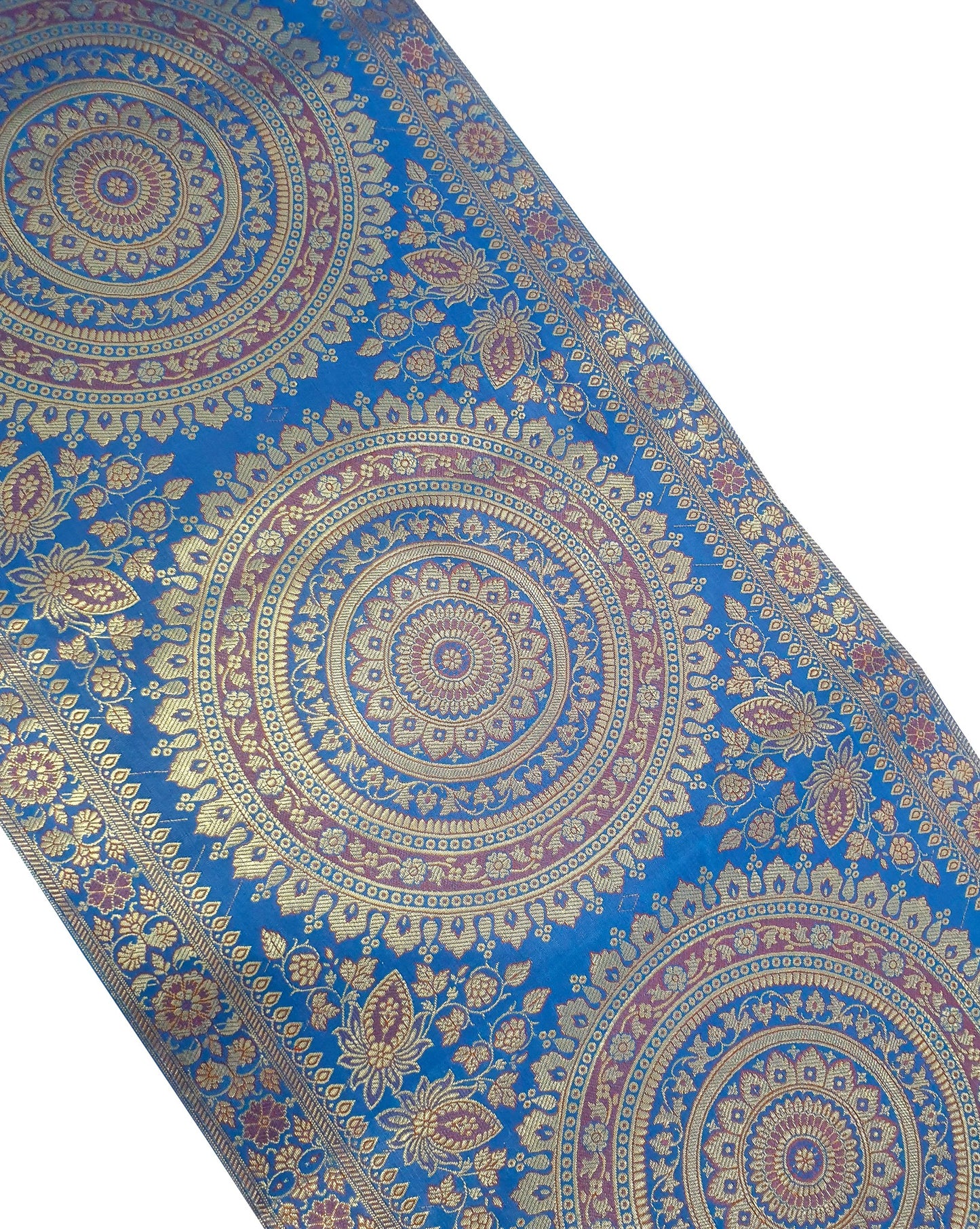 Turquoise Table Runner 72x16" Banarasi Silk Brocade Mandala Dining Decor Cloth