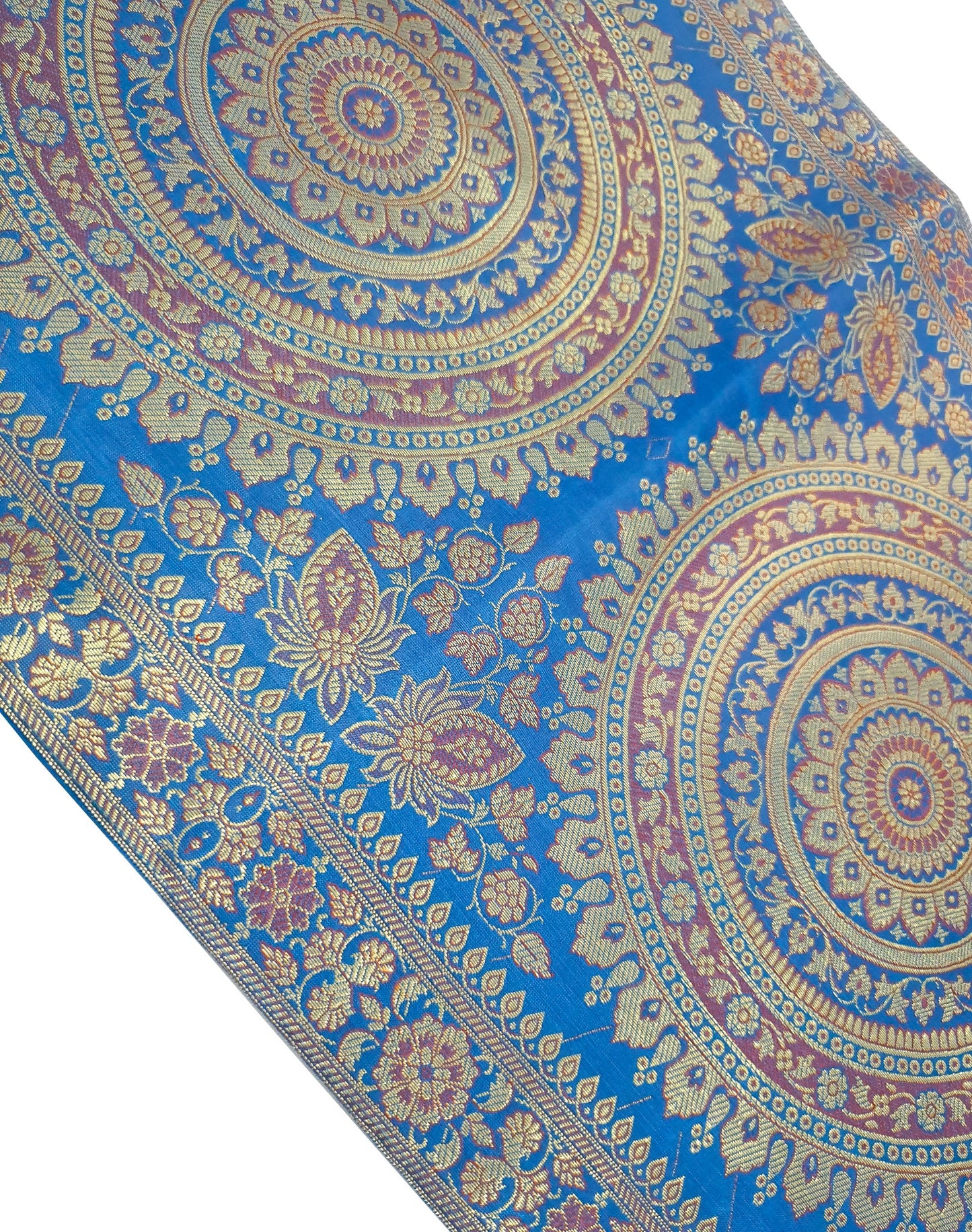 Turquoise Table Runner 72x16" Banarasi Silk Brocade Mandala Dining Decor Cloth
