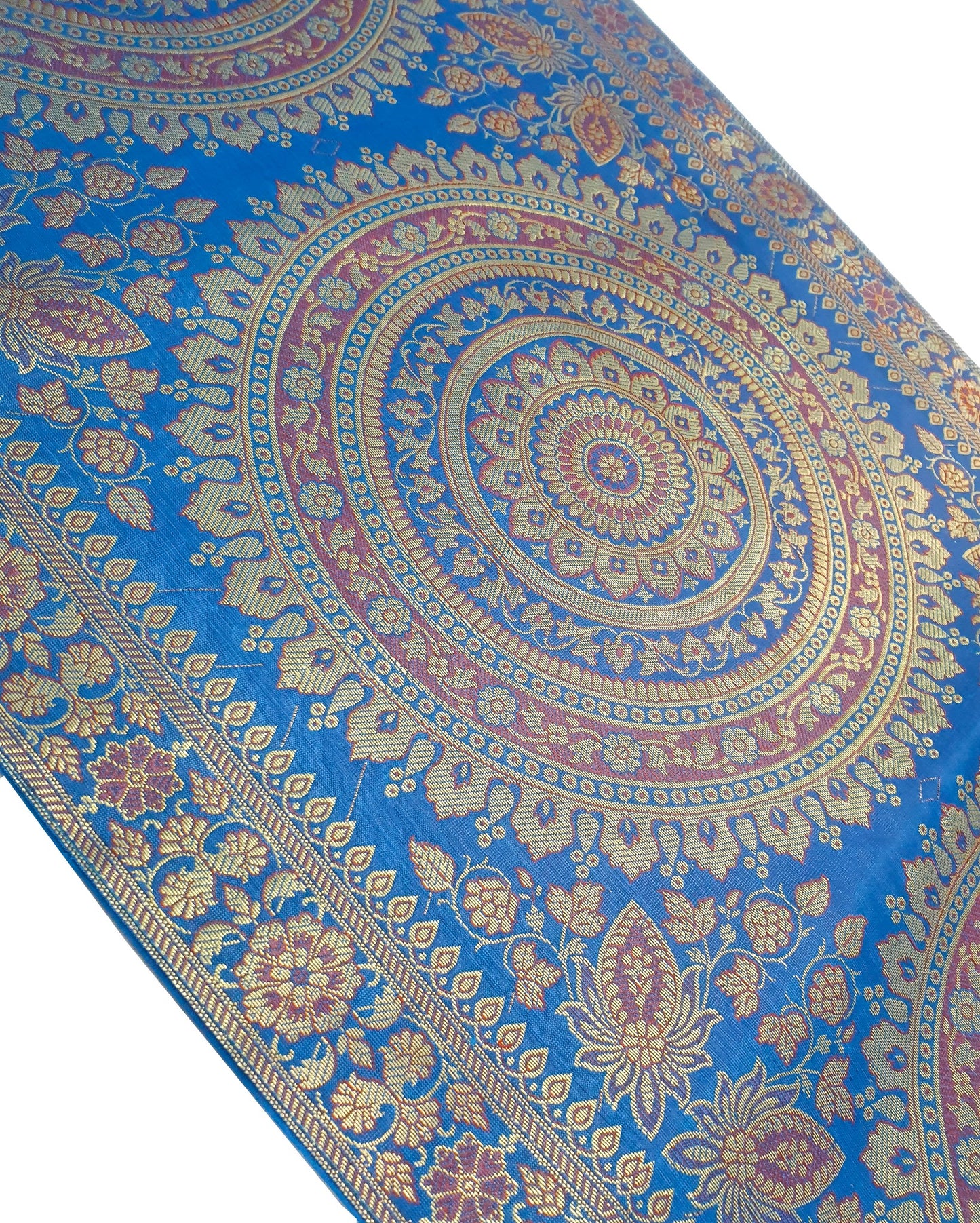 Turquoise Table Runner 72x16" Banarasi Silk Brocade Mandala Dining Decor Cloth
